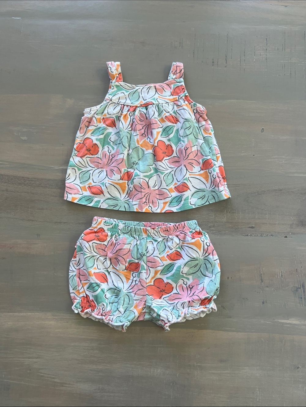 18 Months 🌺 Floral Sleeveless Tank & Bloomers Set - Pink, Coral & Mint